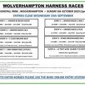 WOLVERHAMPTON HARNESS RACES – Sunday 6th October 2019